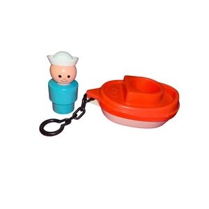Fisher Price Little People Sailor Boat Pull Toy Vintage tug red plastic bath vtg